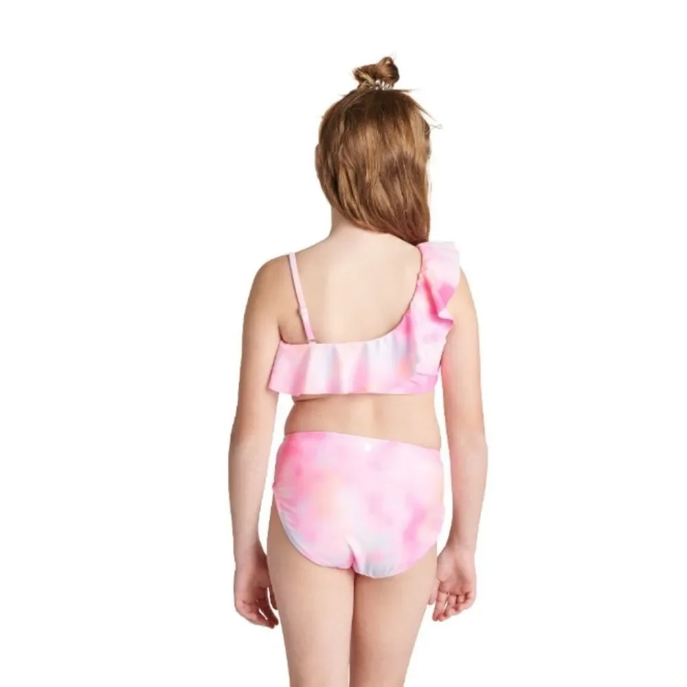 Justice Girls 2 Piece Ruffle Shoulder Tie Dye Bikini Swimsuit Size L 12/14